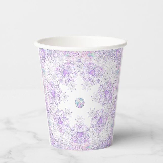 light purple snowflake & glittering heart paper cups (Front)