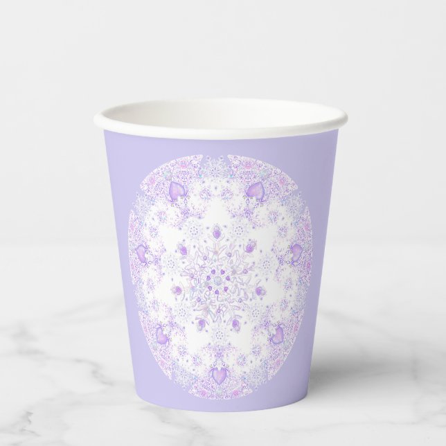 light purple snowflake & glittering heart paper cups (Front)