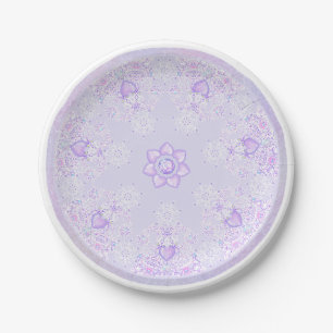 light purple snowflake & glittering heart paper plate