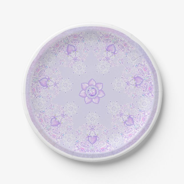light purple snowflake & glittering heart paper plate (Front)