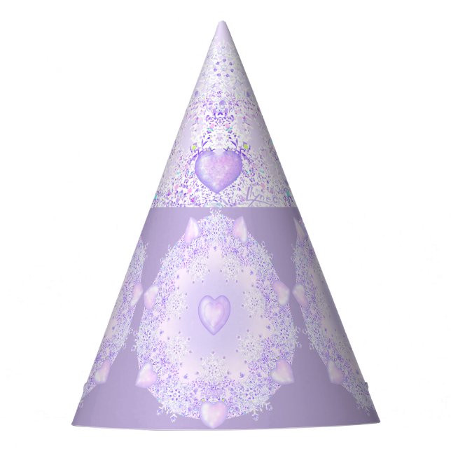 light purple snowflake & glittering heart party hat (Front)