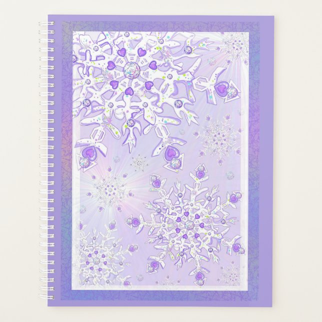 light purple snowflake & glittering heart planner (Front)