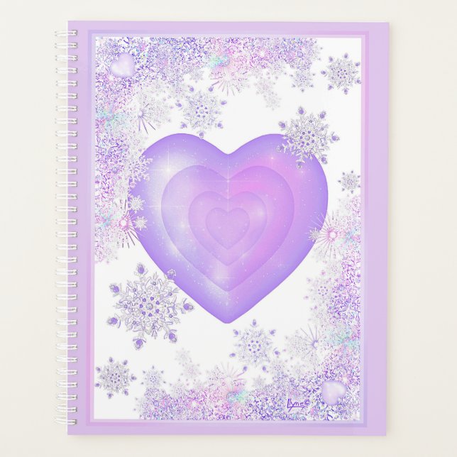 light purple snowflake & glittering heart planner (Front)