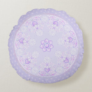 light purple snowflake & glittering heart round cushion