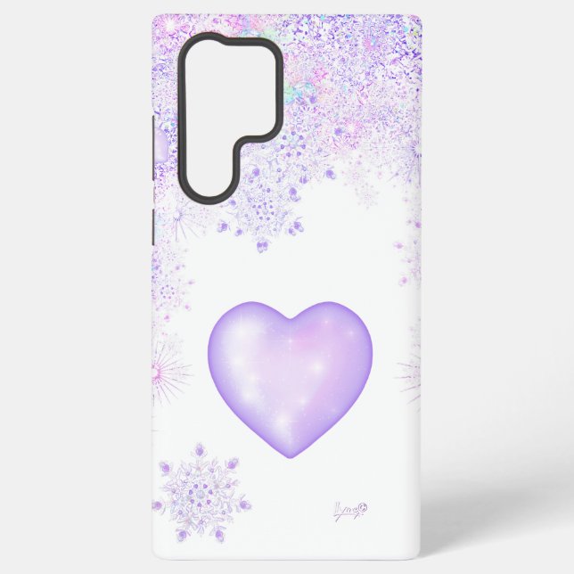 light purple snowflake & glittering heart samsung galaxy s22 ultra case (Back)