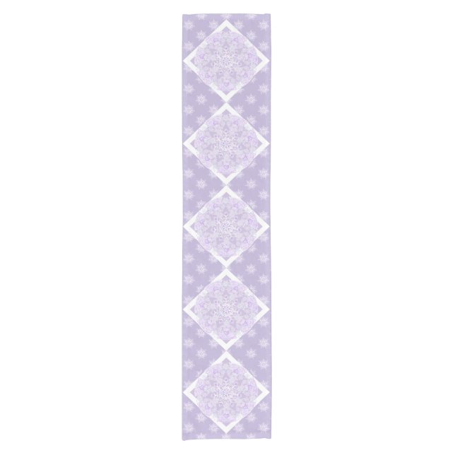 light purple snowflake & glittering heart short table runner (Front)
