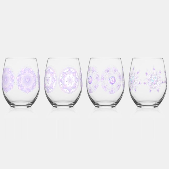 light purple snowflake & glittering heart stemless wine glass (Front)