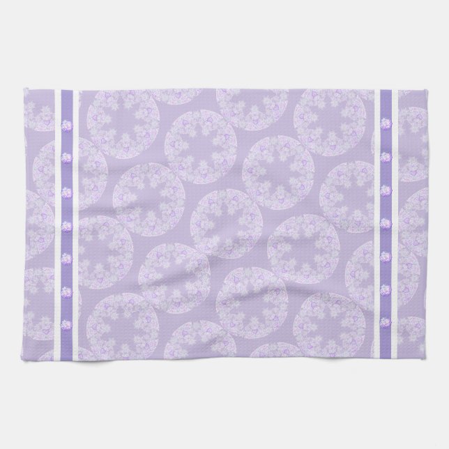 light purple snowflake & glittering heart tea towel (Horizontal)