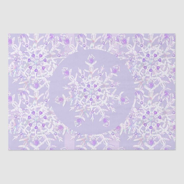 light purple snowflake & glittering heart tissue paper (Front)