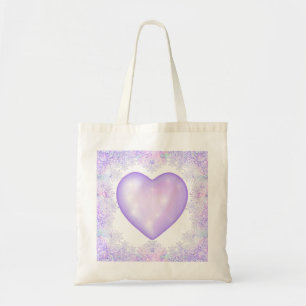 light purple snowflake & glittering heart tote bag