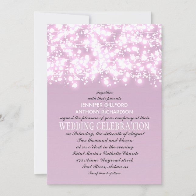 light purple string lights wedding invitations (Front)