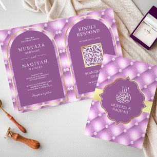 Light Purple Tufted Pattern QR Code Muslim Wedding Invitation