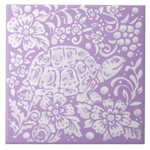 Light Purple Turtle Snail Floral Woodland Nature Ceramic Tile