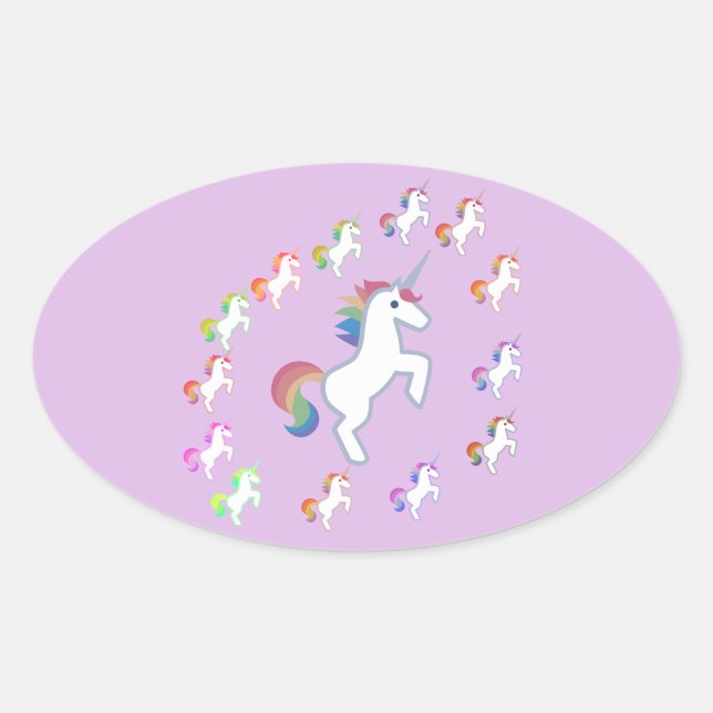 Light Purple Unicorn Circle Harmony Oval Sticker (Front)