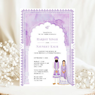 Light Purple Watercolor Arch Frame Sikh Wedding Invitation