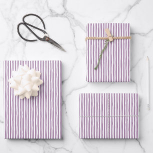 Light Purple & White Wonky Stripes Wrapping Paper Sheet