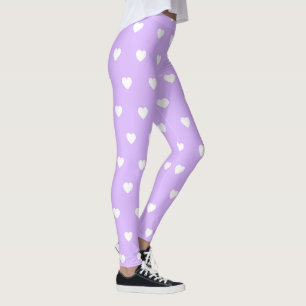 Light Purple With White Hearts Leggings