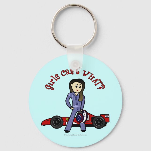 Light Race Car Driver Girl Key Ring (Front)