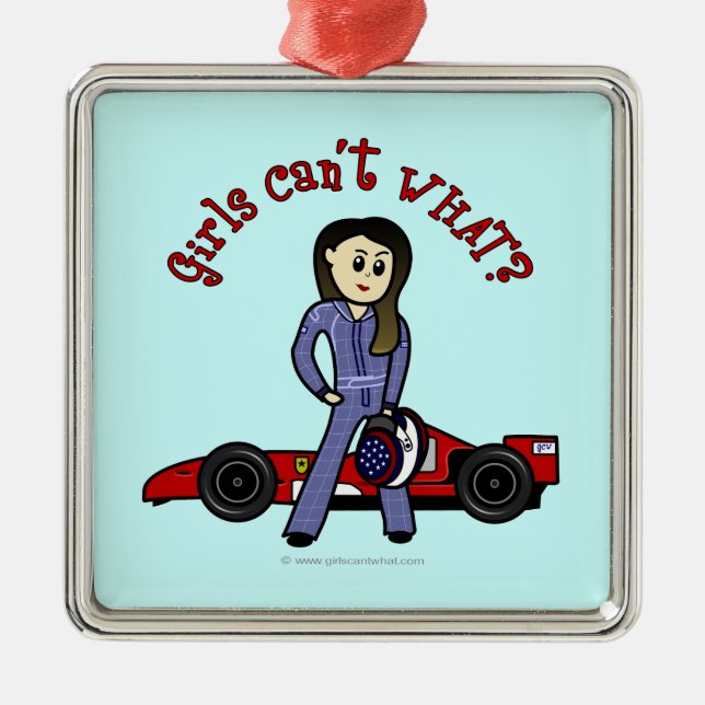 Light Race Car Driver Girl Metal Tree Decoration (Front)