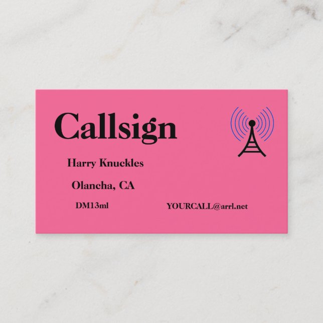 Light Red Amateur Radio Call Sign Business Card (Front)