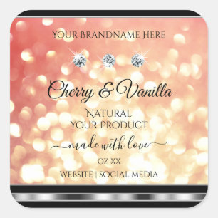 Light Red and Gold Glitter Product Labels Diamonds