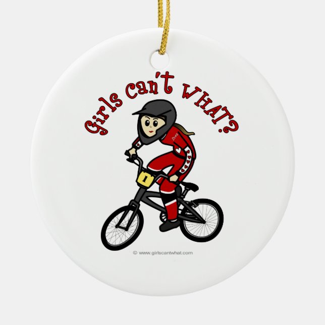 Light Red Girls BMX Ceramic Tree Decoration (Front)