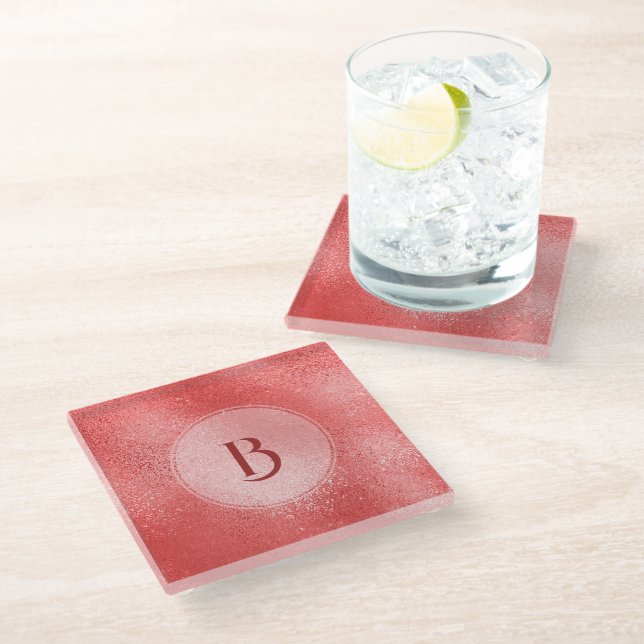 Light red iridescent texture background glass coaster (Angled)