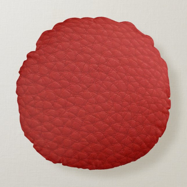 Light Red Leather Look Print Round Pillow (Front)