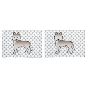 Light Red Siberian Husky Cartoon Dog And Paws Pillowcase