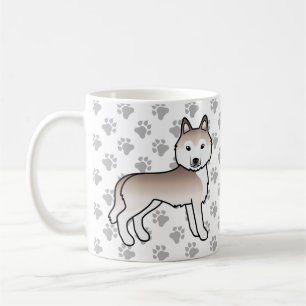 Light Red Siberian Husky Cartoon Dog & Paws Coffee Mug