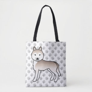 Light Red Siberian Husky Cartoon Dog & Paws Tote Bag