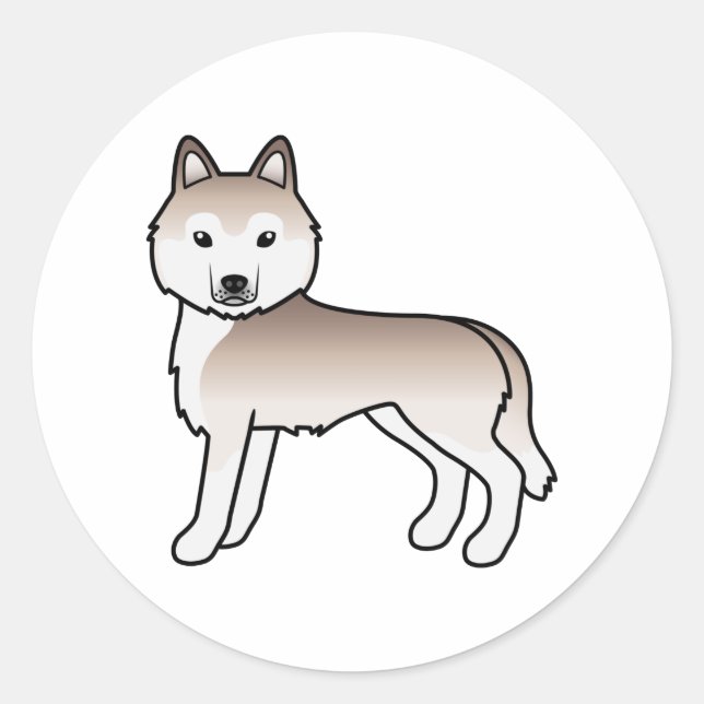 Light Red Siberian Husky Cute Cartoon Dog Classic Round Sticker (Front)