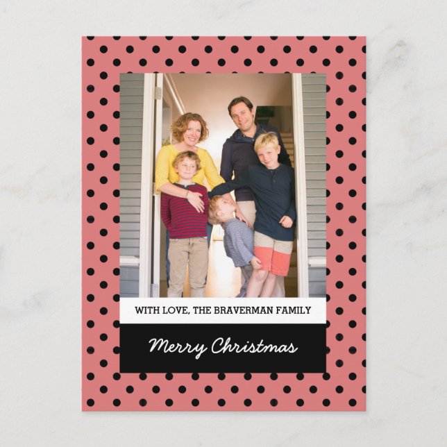 Light Red Sweet Polka Dot Holiday Photo Postcard (Front)