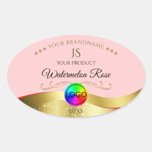 Light Red Wavy Gold Logo Monogram Product Label