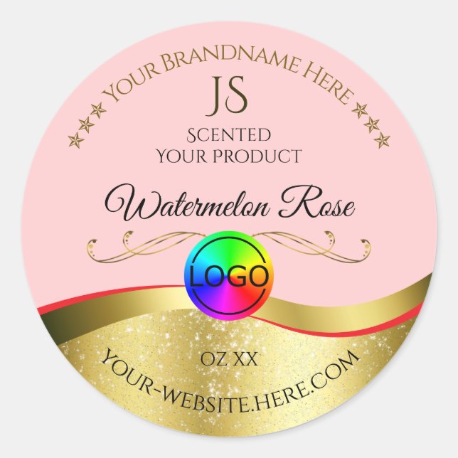 Light Red Wavy Gold Logo Monogram Product Label (Front)