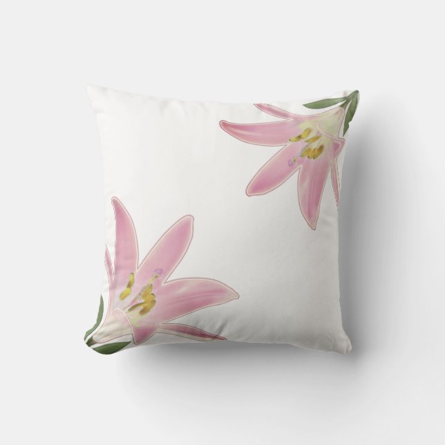 Light Rose Gold Amaryllis Flowers on White Cushion (Front)