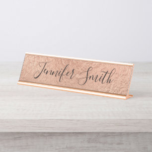 Light Rose Gold Faux Foil Texture Desk Name Plate