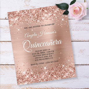Light Rose Gold Glitter Quinceañera Paper Flyer