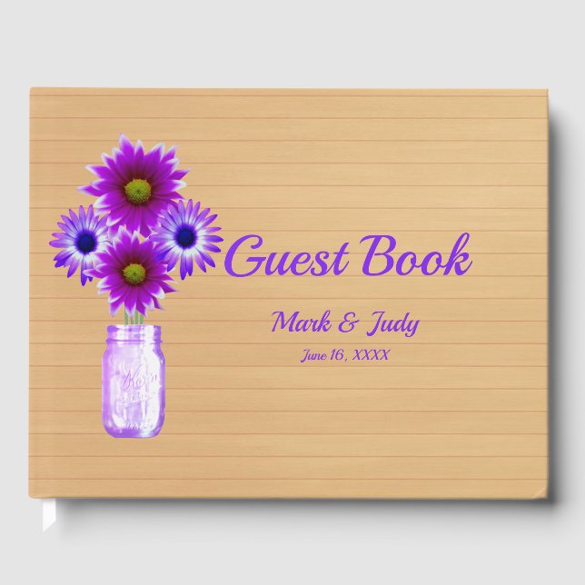 Light Rustic Purple Floral Mason Jar Wedding Guest Book (Front)