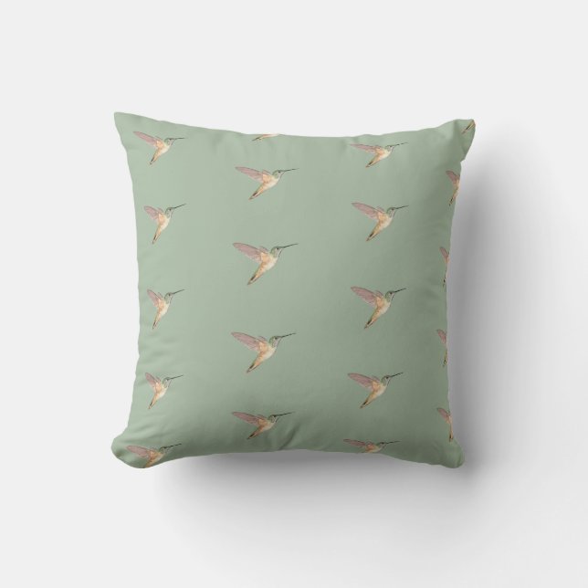 Light Sage Allen's  Hummingbird Cushion (Front)