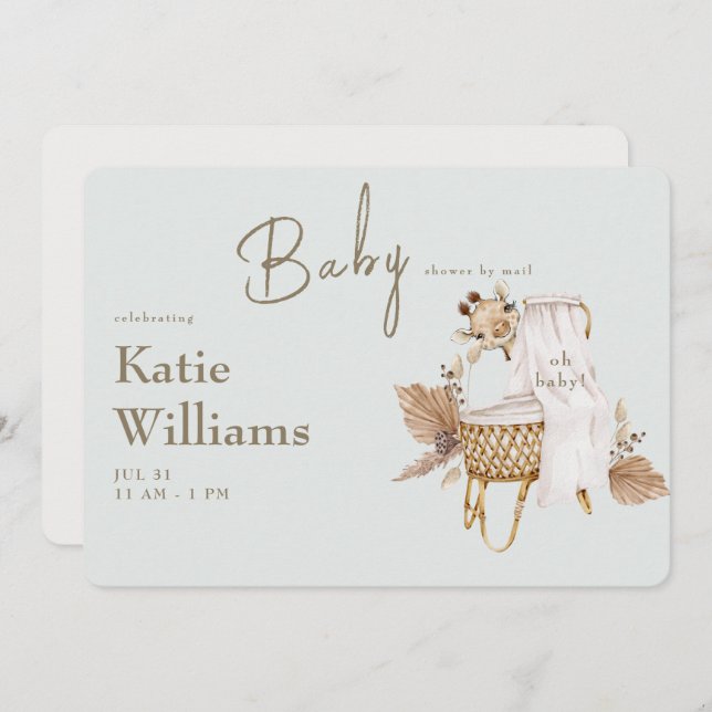 Light Sage Baby Shower Bassinet Giraffe Virtual Invitation (Front/Back)