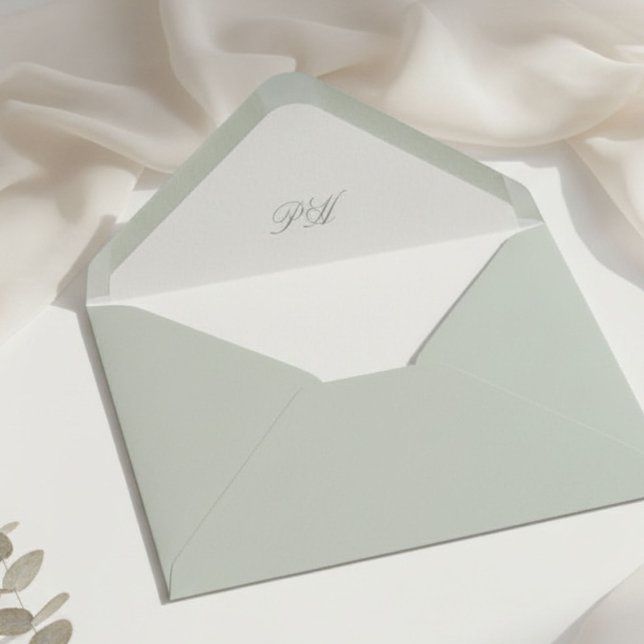 Light Sage | Chic Minimalist Calligraphy Wedding  Envelope (Creator Uploaded)