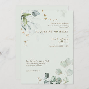 Light Sage Elegance Bride Parents Wedding  Invitation