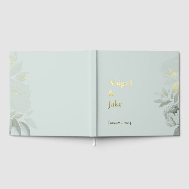 Light Sage Gold Foil Personalised Wedding Guest Book (Full)