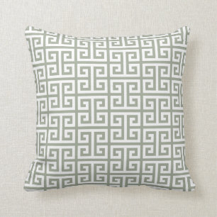 Light Sage Greek Key Pattern Cushion