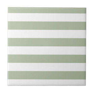 Light Sage Green and White Stripes Ceramic Tile