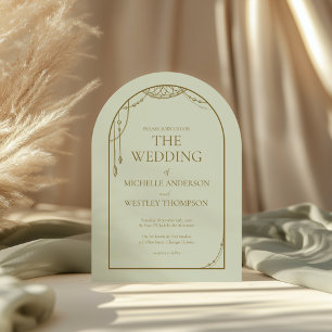 Light Sage Green Boho Beaded Arch Frame Wedding Invitation