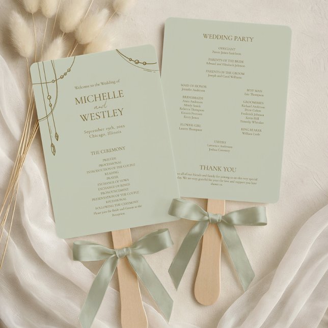 Light Sage Green Boho Draped Beaded Wedding Hand Fan (Creator Uploaded)