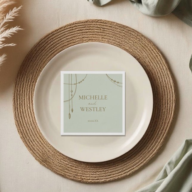 Light Sage Green Boho Draped Beaded Wedding Napkin (Creator Uploaded)