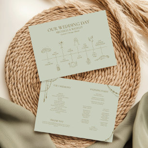 Light Sage Green Boho Draped Beaded Wedding Program